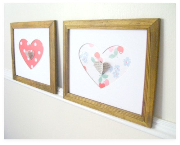 3D Heart Wall Art, Heart Art Print, Mixed Media Collage Artwork
