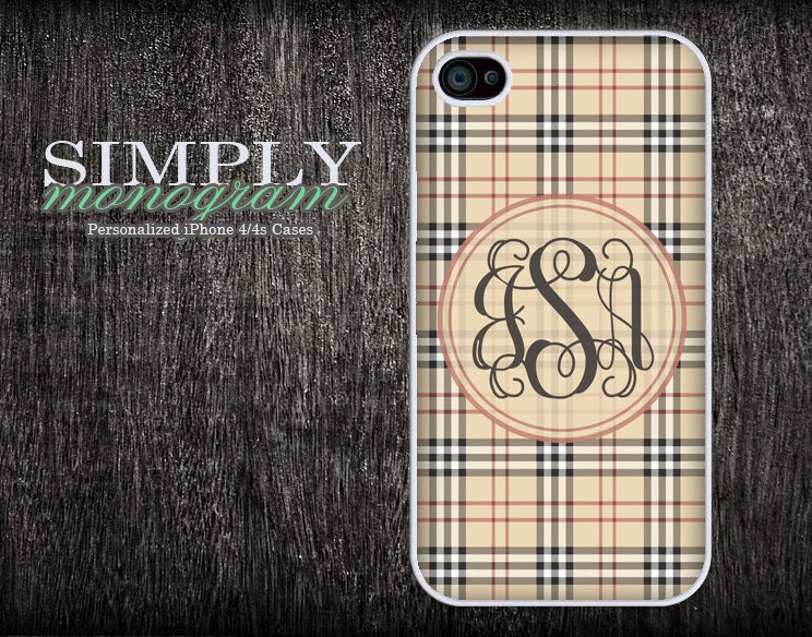 iphone 4 case - iphone 4s case - plastic or silicone rubber -  plaid monogram
