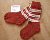Hand knitted warm woolen maroon children socks  ready to ship, USA size 8