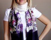 Summer flower scarf white green violet red flowers spring gift idea colorful /hmet/rusteam / team madcap/etsy lush