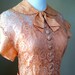 1930s Coral / Peach Floral Lace Gown / Wedding Dress / Old Hollywood