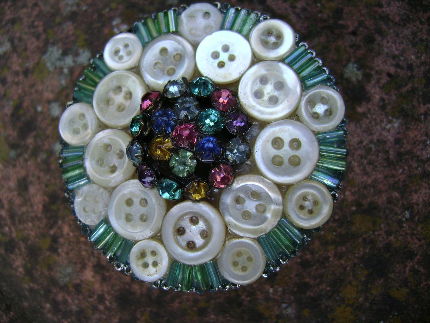 little button and rhinestone treasure box
