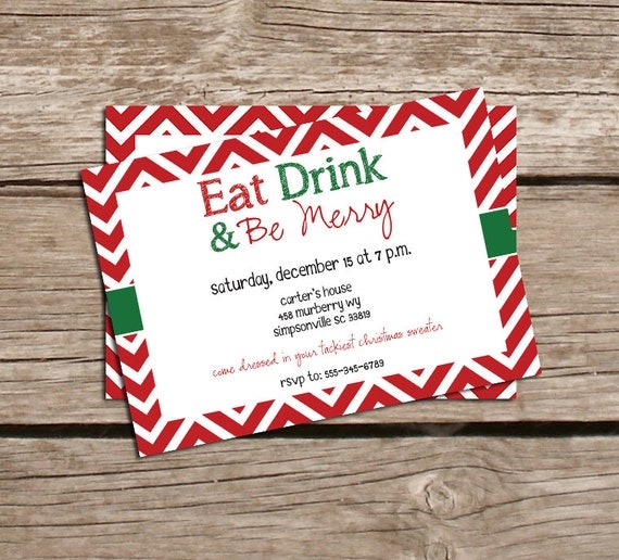 Eat Drink and Be Merry Christmas Party Invitations - Printable Christmas Party Invitations - Eat Drink and Be Merry Printable Invitations Il_570xn