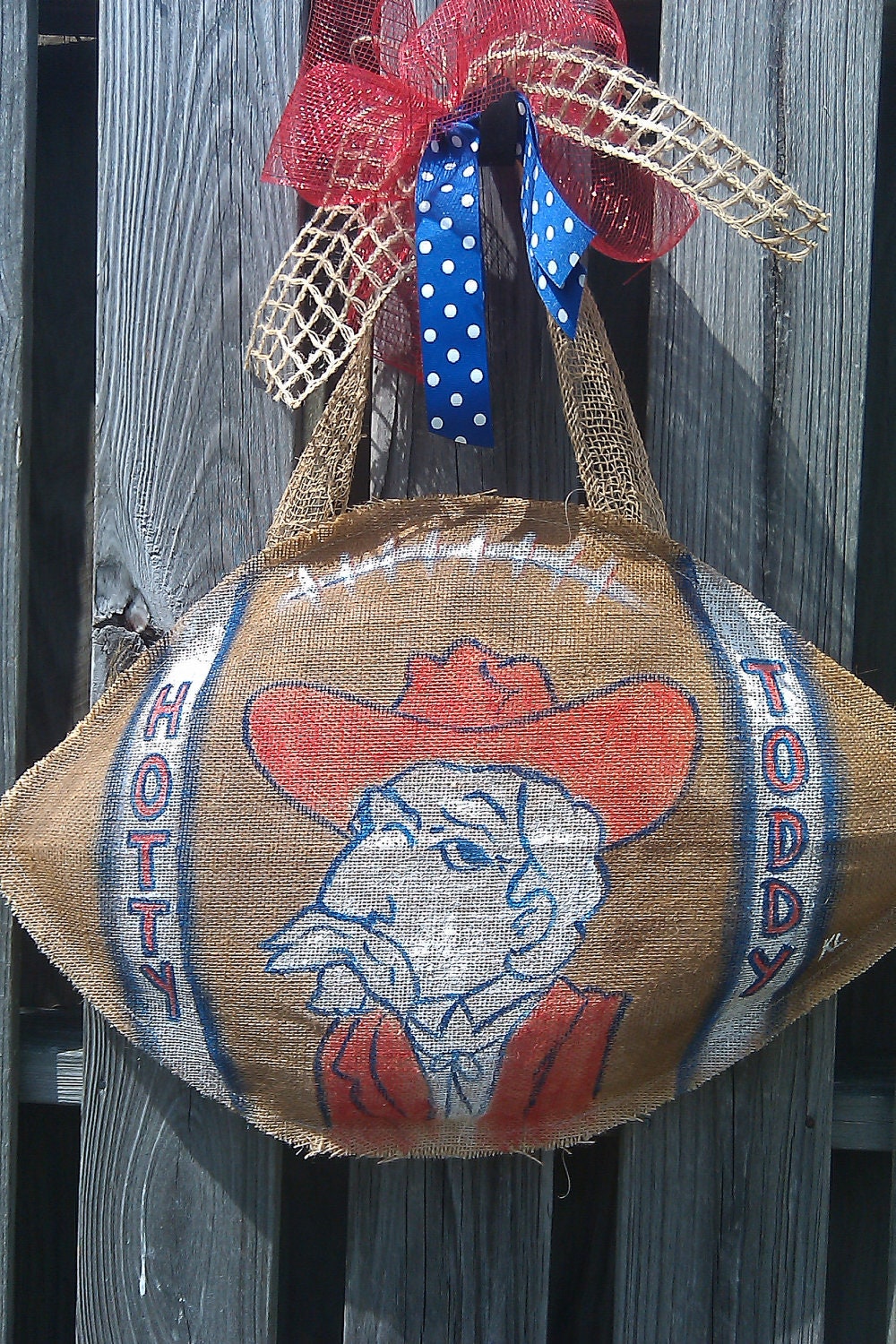 Ole Miss / University of Mississippi /  Colonel Reb / Hotty Toddy Handmade Handpainted Football Burlap Door Hanger Burlee Collegiate