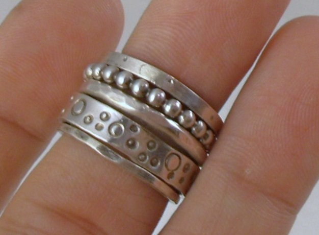Ball & Chain..5 stack sterling silver stacking rings handmade artisan jewelry etsy committed elisa cervera daphne