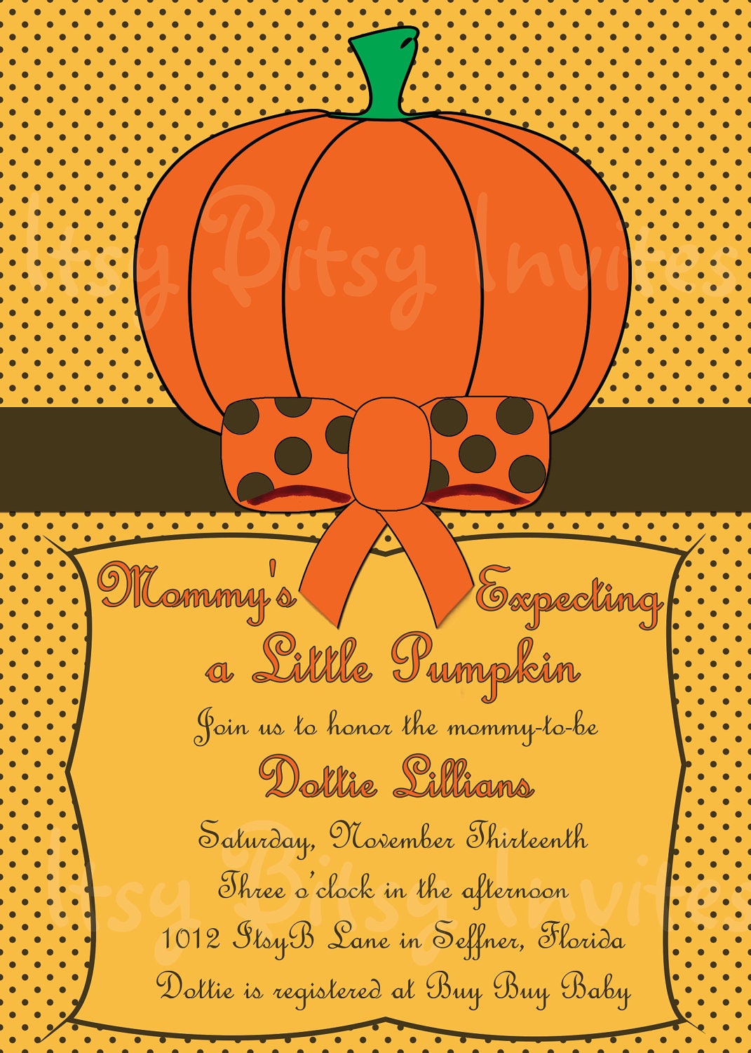 Little Pumpkin Elegant Baby Shower Invitation / Fall Invitation / Halloween Baby Shower Invitation