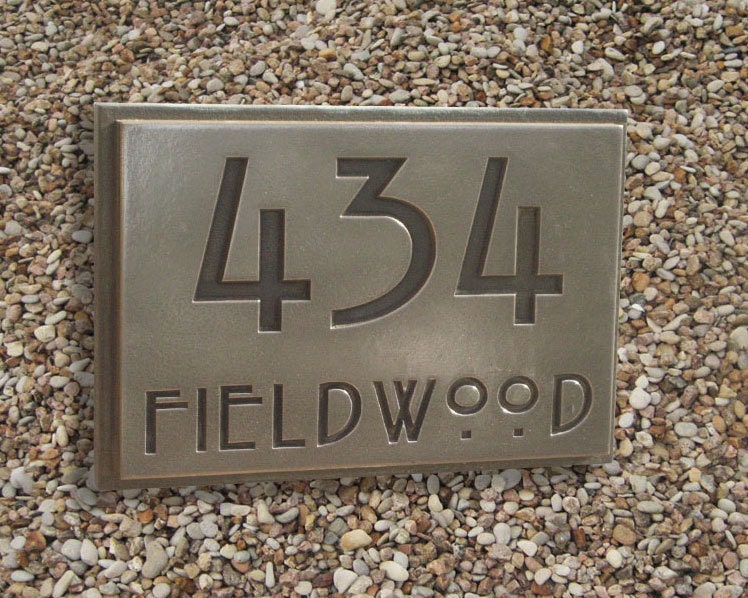 Address Plaque in Luminore White-Bronze with Black Patina