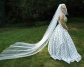 Cathedral Length Wedding Veil with Blusher, Two Tiered Long Tulle