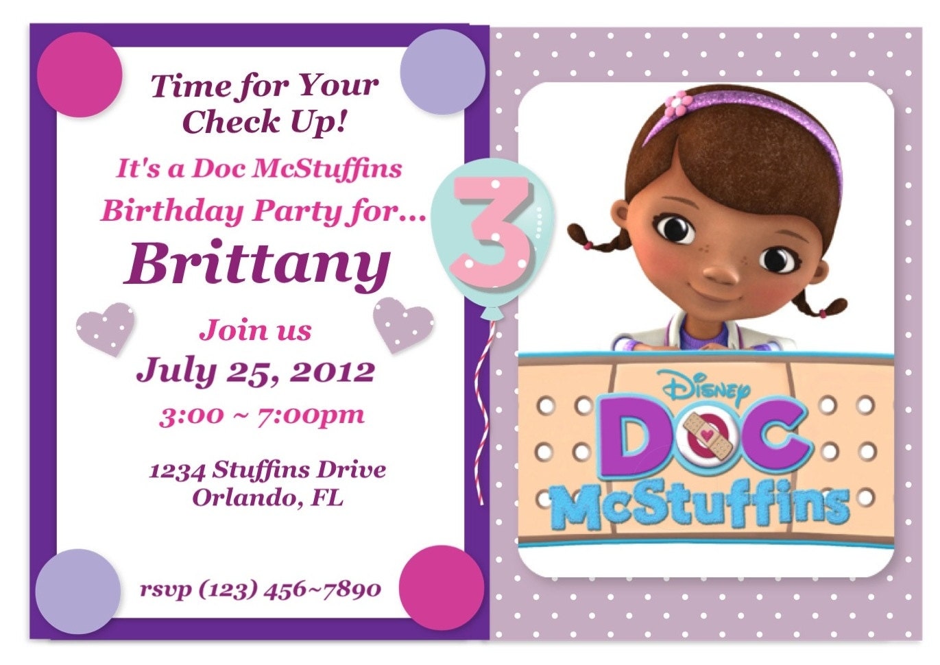 Doc McStuffins Birthday Customized Invitations