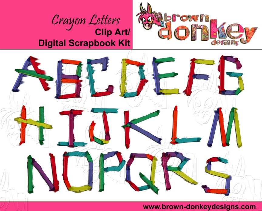Items similar to BUY 2 GET 1 FREE Clip Art Crayon Letters, "Crayon