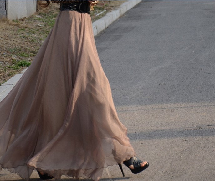 women's gold coffee silk Chiffon 8 meters of skirt circumference long dress maxi skirt qz02, chiffon skirt, chiffon dress, fashion tips, summer style, summer look, summer breeze, hijab style, covered style