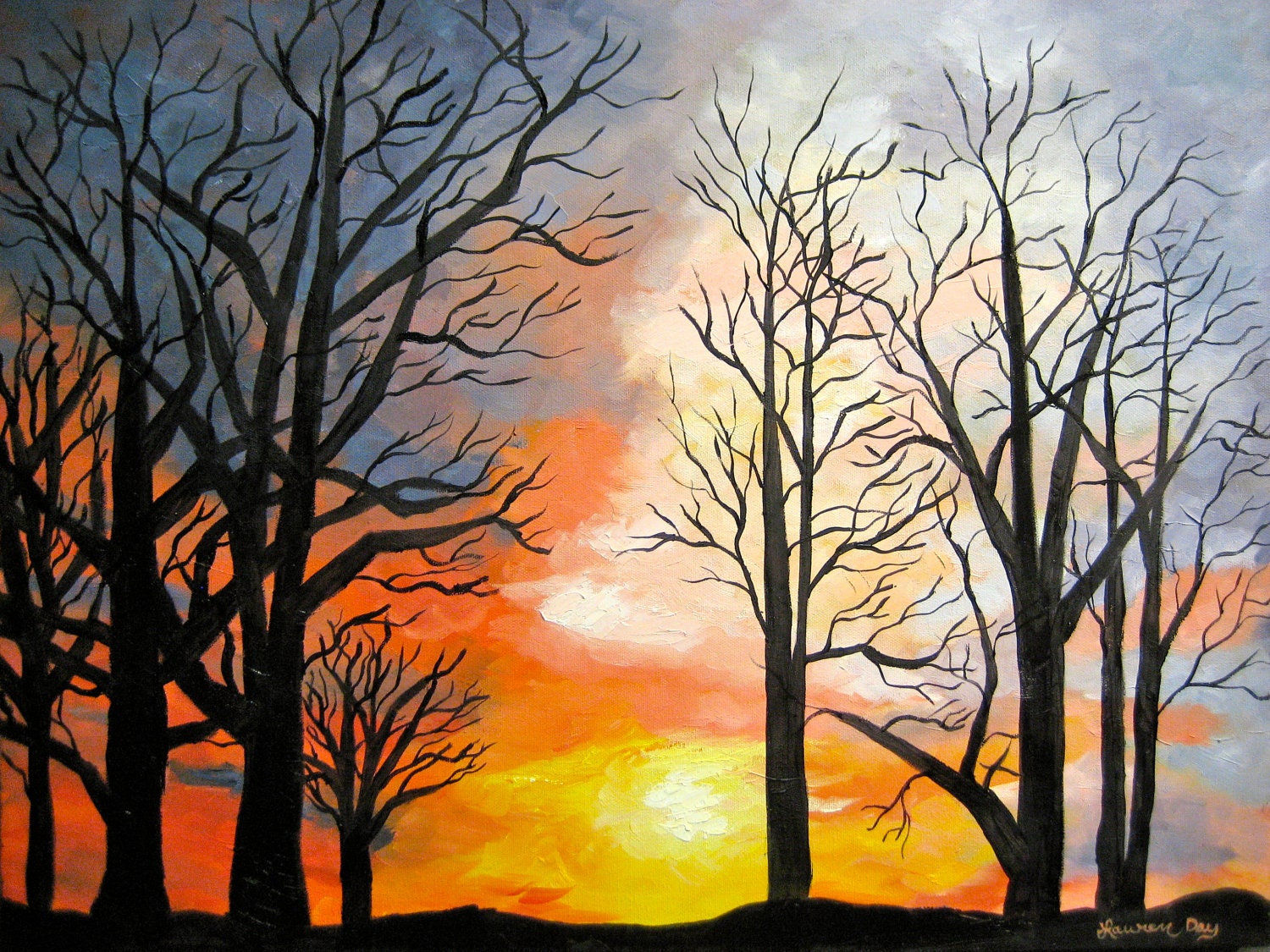 Winter Sunset, 18x24 original oil painting, framed
