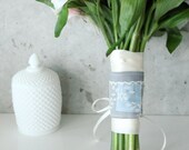 Lucky Penny Pocket Bouquet Wrap, Vintage Handkerchief, Gray, Lace