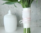 Lucky Penny Pocket Bouquet Wrap, Rustic Ivory Burlap, Ballerina Pink