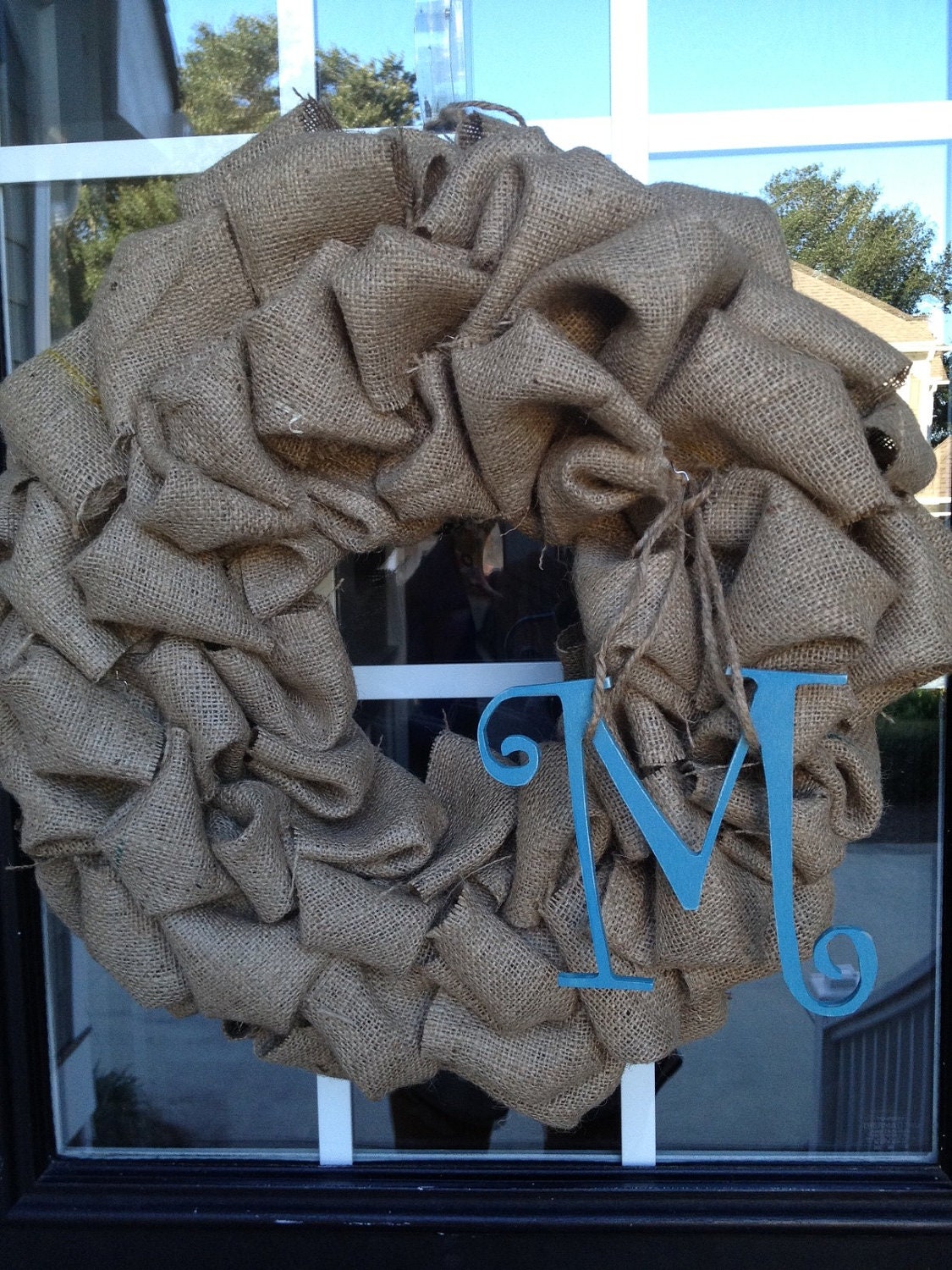 Burlap wreath 25" diameter you choose bow or monogram, Fall, Halloween, Thanksgiving, Christmas