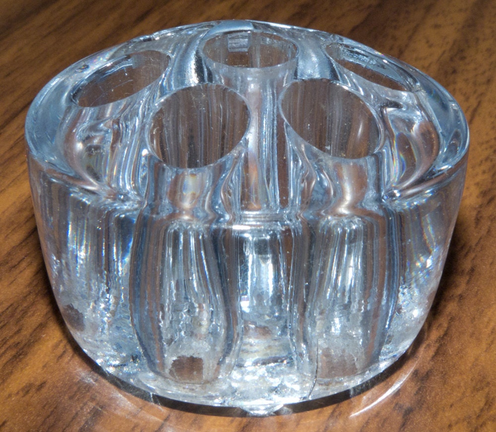 Blue glass vase insert / stem holder 1950s by NattyDressers