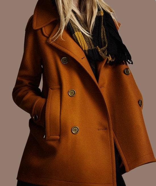 Black / Yellow Wool Jacket women's Coat women dress Autumn Winter Spring--CO011