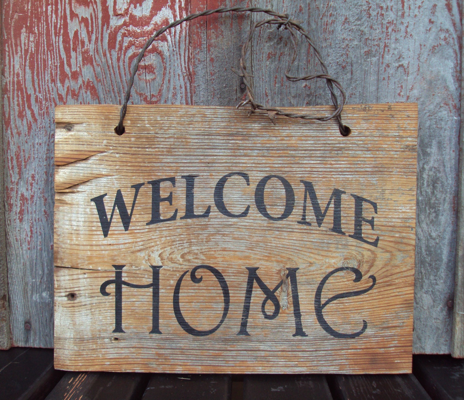 Barn Wood Welcome Home Sign hand painted. by PENNYCREEKHARDWOODS