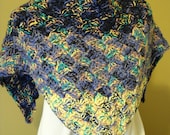 Triangle Scarf / Wrap / Shawl - Black / Lavender / Yellow  Stripes with Pink, Green & Navy