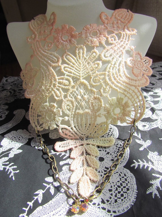 Lace Necklace - bib in pale orange and yellow colour - Stella