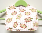 Reversible Baby Bib- Cute Pink Green Turtle Print, Lily Pond-In the Beginnning