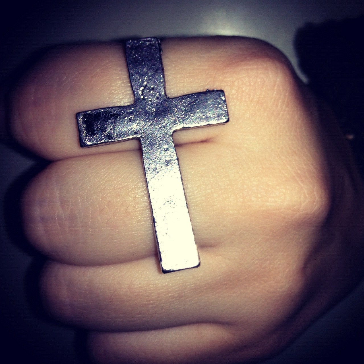 CROSS RING Silver Double Finger by JosephineJaneMay on Etsy