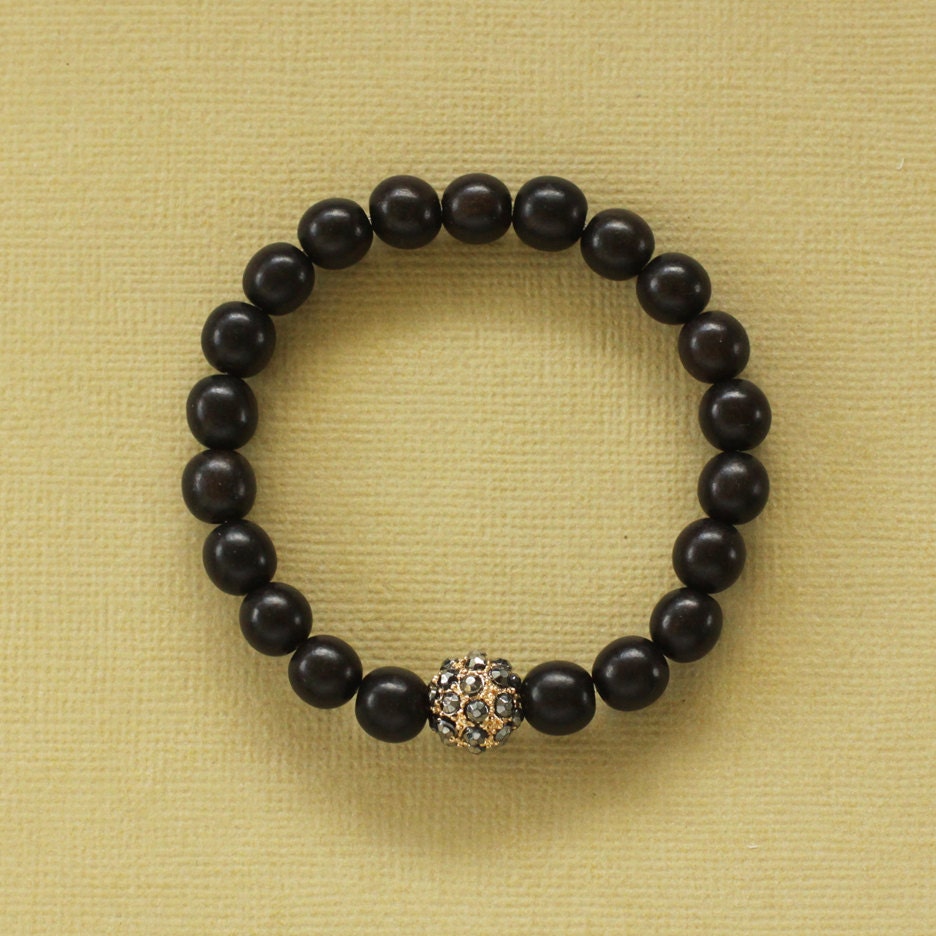 Wood Stretch Bracelet in Ebony Black with Faceted Bead