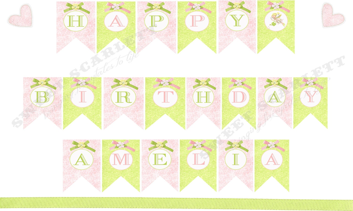 Garden Pixie Collection - Printable CUSTOMIZED HAPPY BIRTHDAY Banner - Sweet Scarlett Events Il_570xn