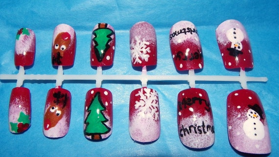 CHRISTMAS xmas press on false fake nails CUSTOM by NailSpree