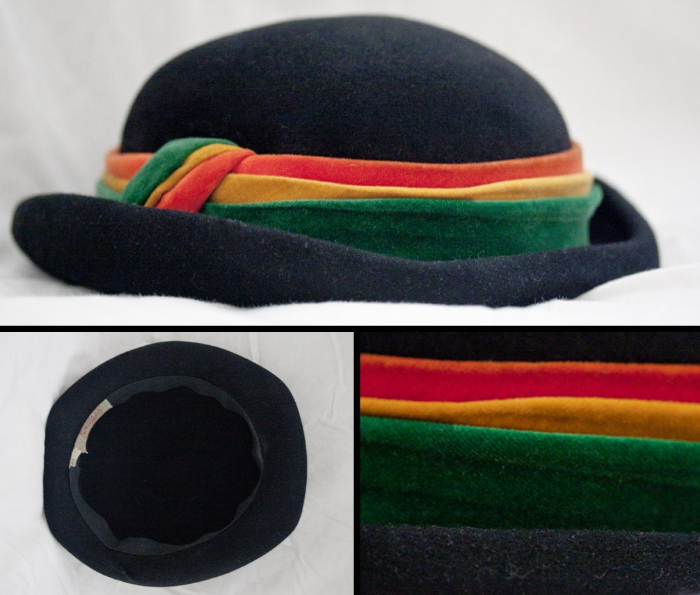 Gorgeous Vintage 50s MACY'S Black FELT HAT - DollDizzyVintage