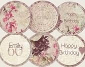 Romantic birthday party Cupcake toppers Purple and pink Gift tags labels / printable personalized circles decoration lilac heart love labels Il_170x135