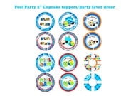 Instant Download Pool Party  2" cupcake toppers / party  favor decor