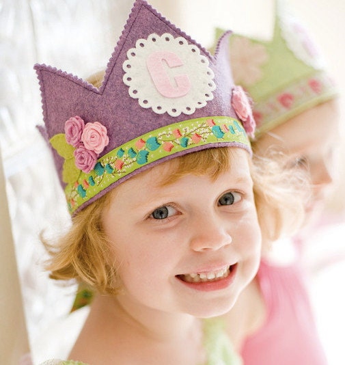 Purple Felt Birthday Crown with Pink Flowers