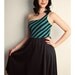 Vintage 80s One Shoulder DRESS Blue Black STRIPE Bow Pat Benatar