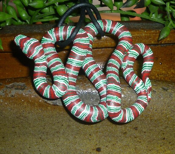 Candy Striped Christmas Tree Snake Ornament by carawaycreek