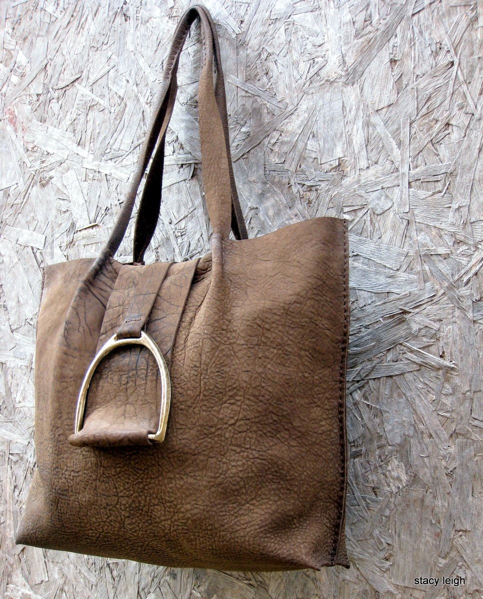Rustic Chocolate Brown Leather Equestrian Stirrup Bag by Stacy Leigh