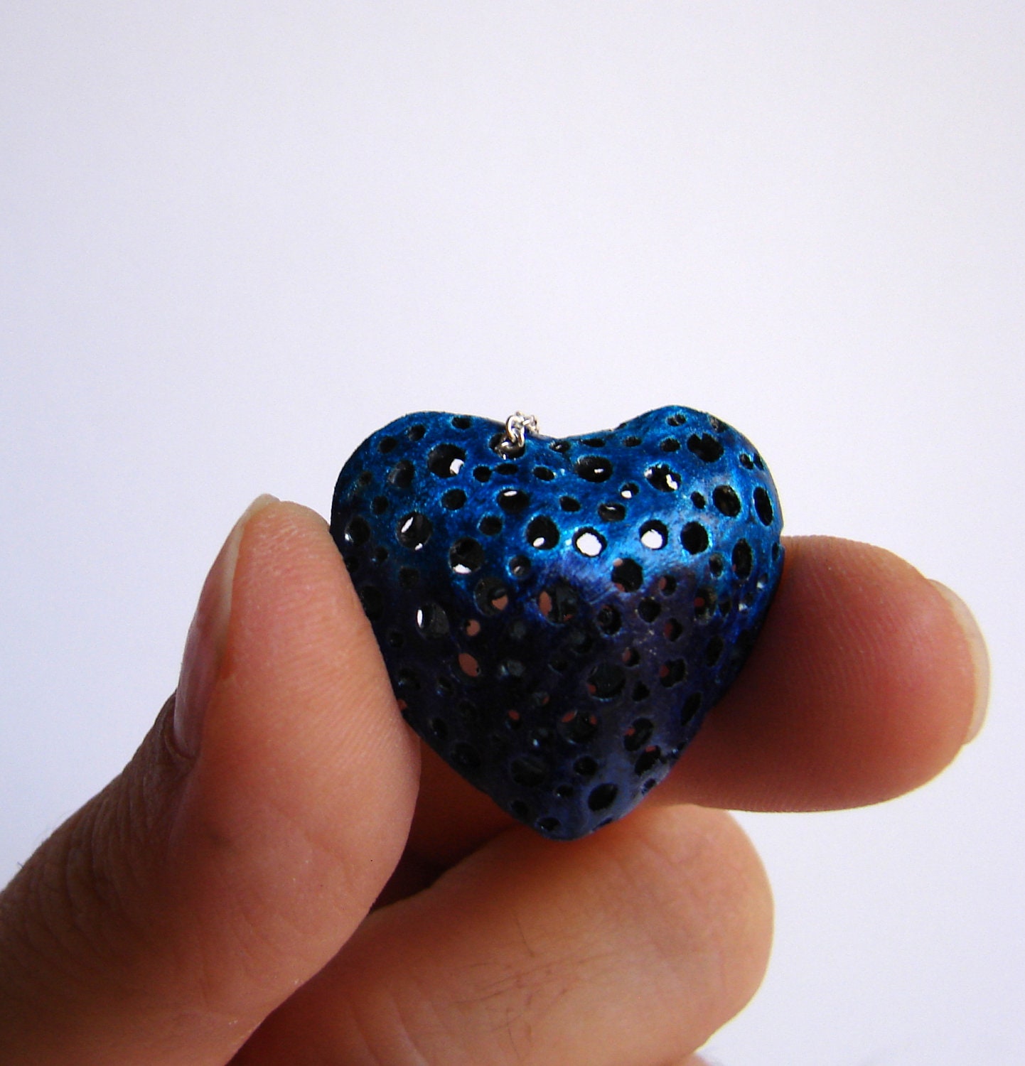 Cobalt Blue Heart Necklace Big Heart Necklace Valentines Jewelry Sterling Silver