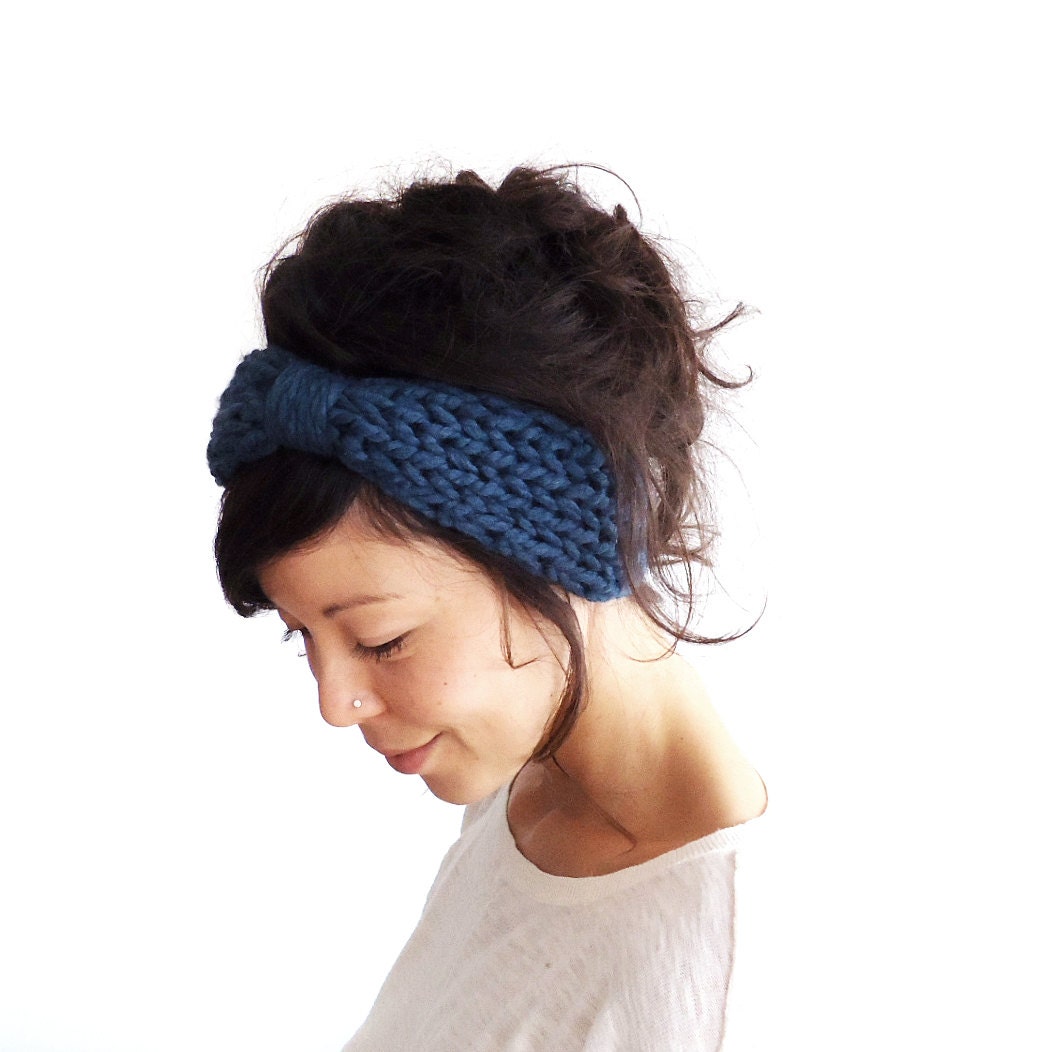 Chunky Knit Turban Headband Midnight Blue - ChiChiDee