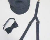 Toddler Baby  Boy Bow tie, Newsboy Hat, Suspender  set size 3 months to 8 years custom Order your design