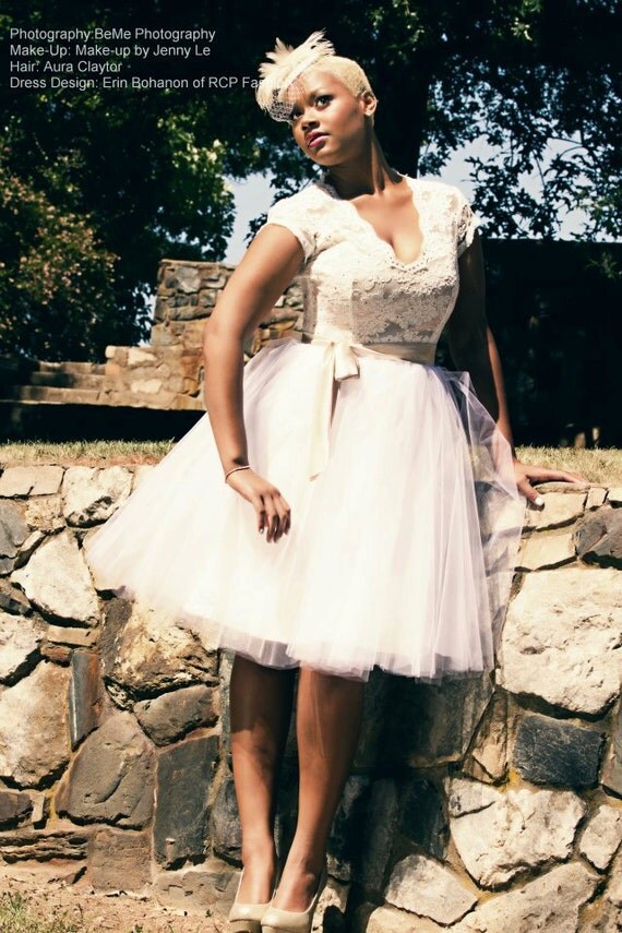 RCB short custom sized 50's lace bodice tulle skirt wedding dress