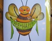 Bee Happy Bee Card - Made with Recycled Paper - Illustration by Giulia Mauri