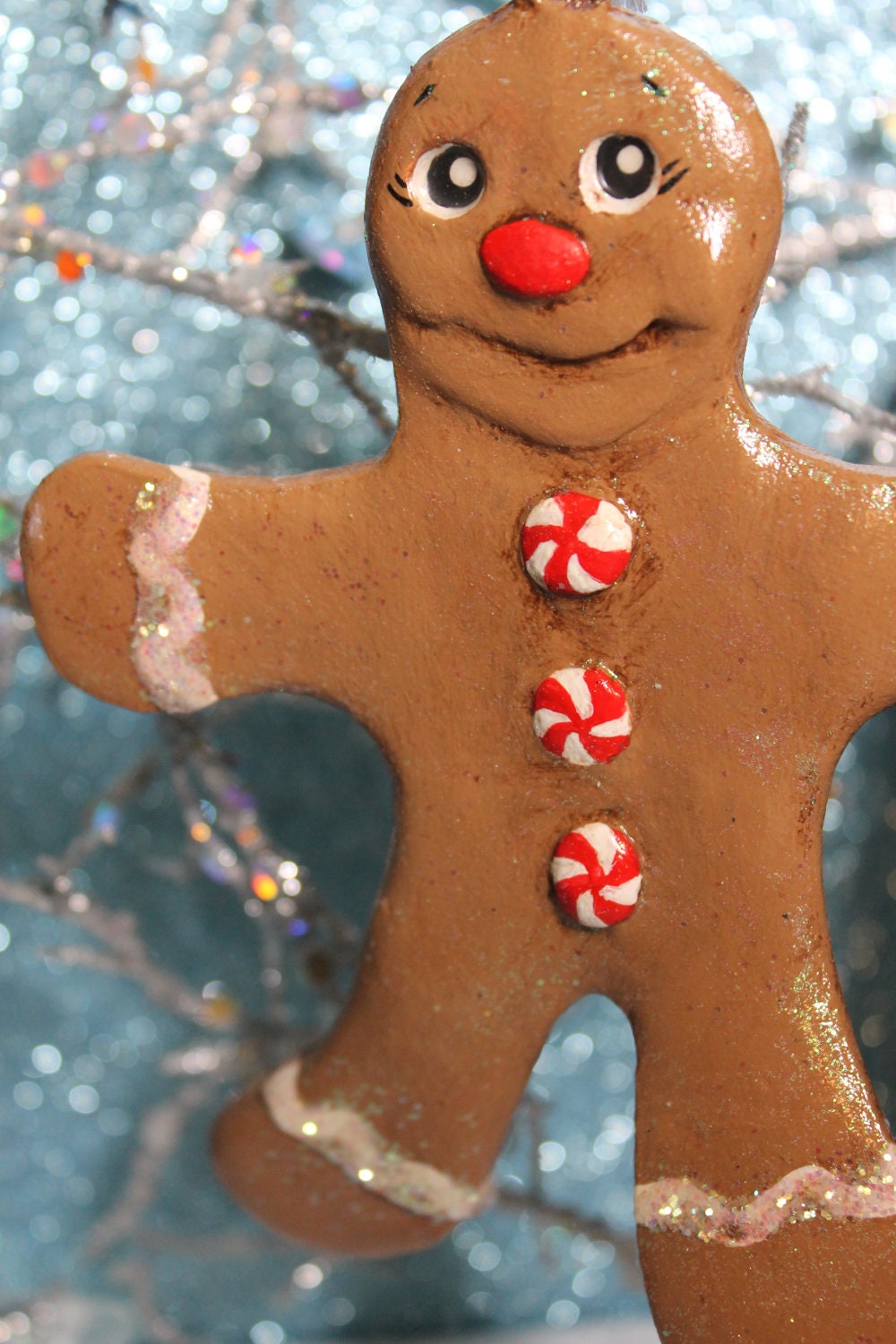 Peppermint Gingerbread Man Paper Clay Ornament