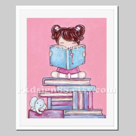 Nursery art print, baby girl nursery decor, kids wall art, nursery wall art, nursery print, books, brown - Explore 8 x 10
