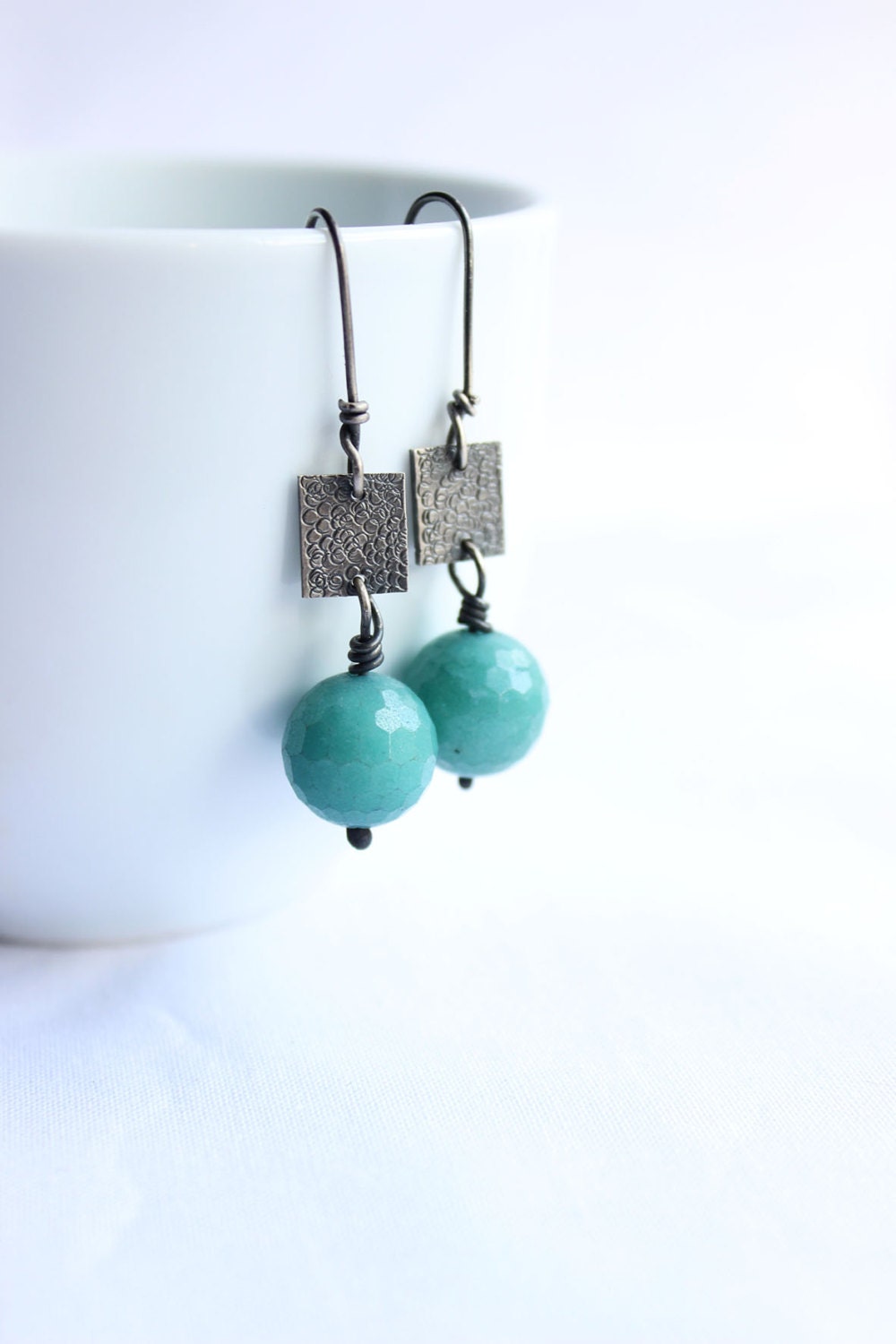 Dangly Mint earrings made of Sterling Silver hand by aforfebre