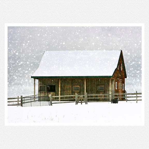 Winter Photography, stable, rustic, snow, sepia,  Lonesome Lane, landscape fine art photography print 8x12