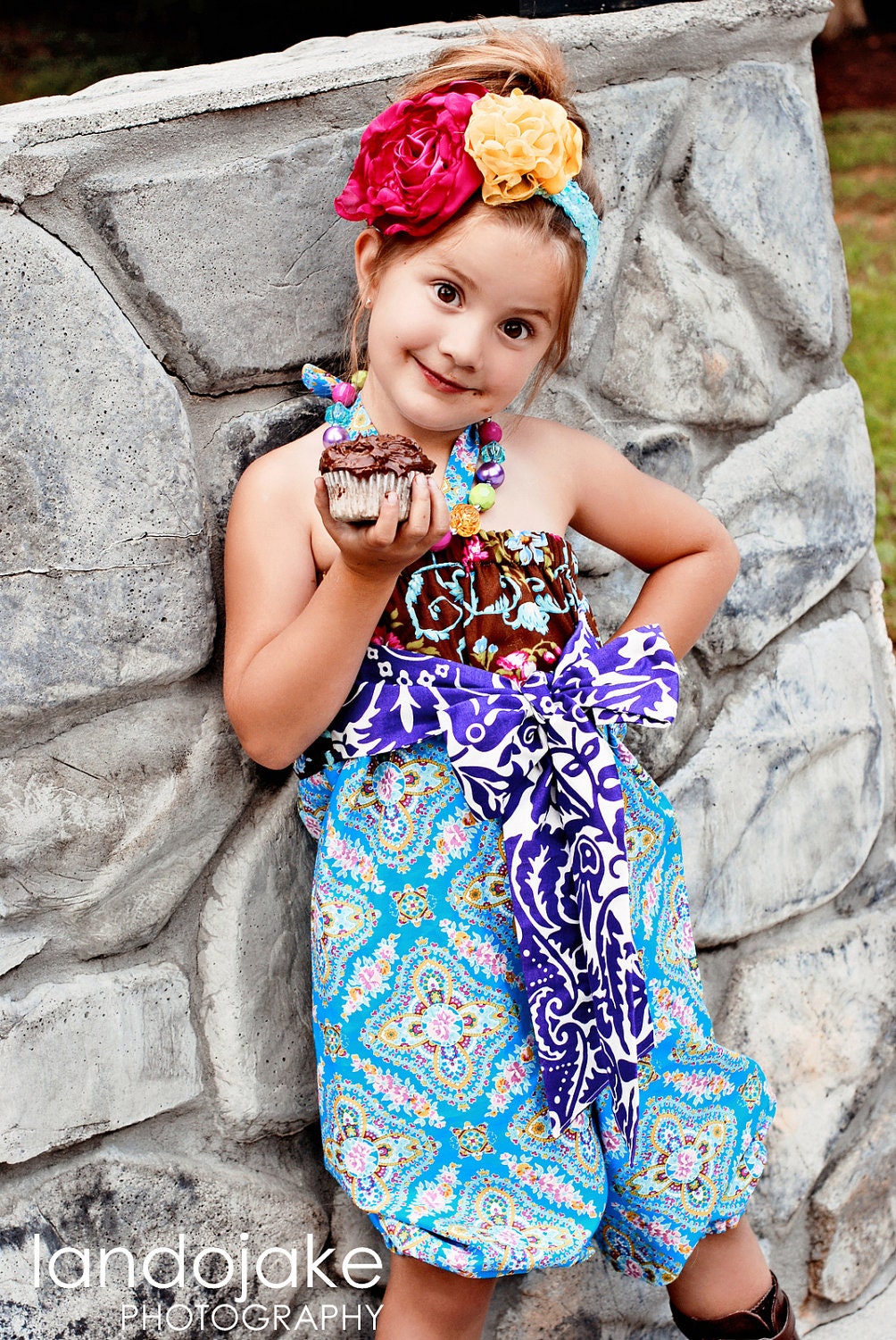 M2M Velentina Big Bow Romper by Little Wellies Chunky Necklace for girls