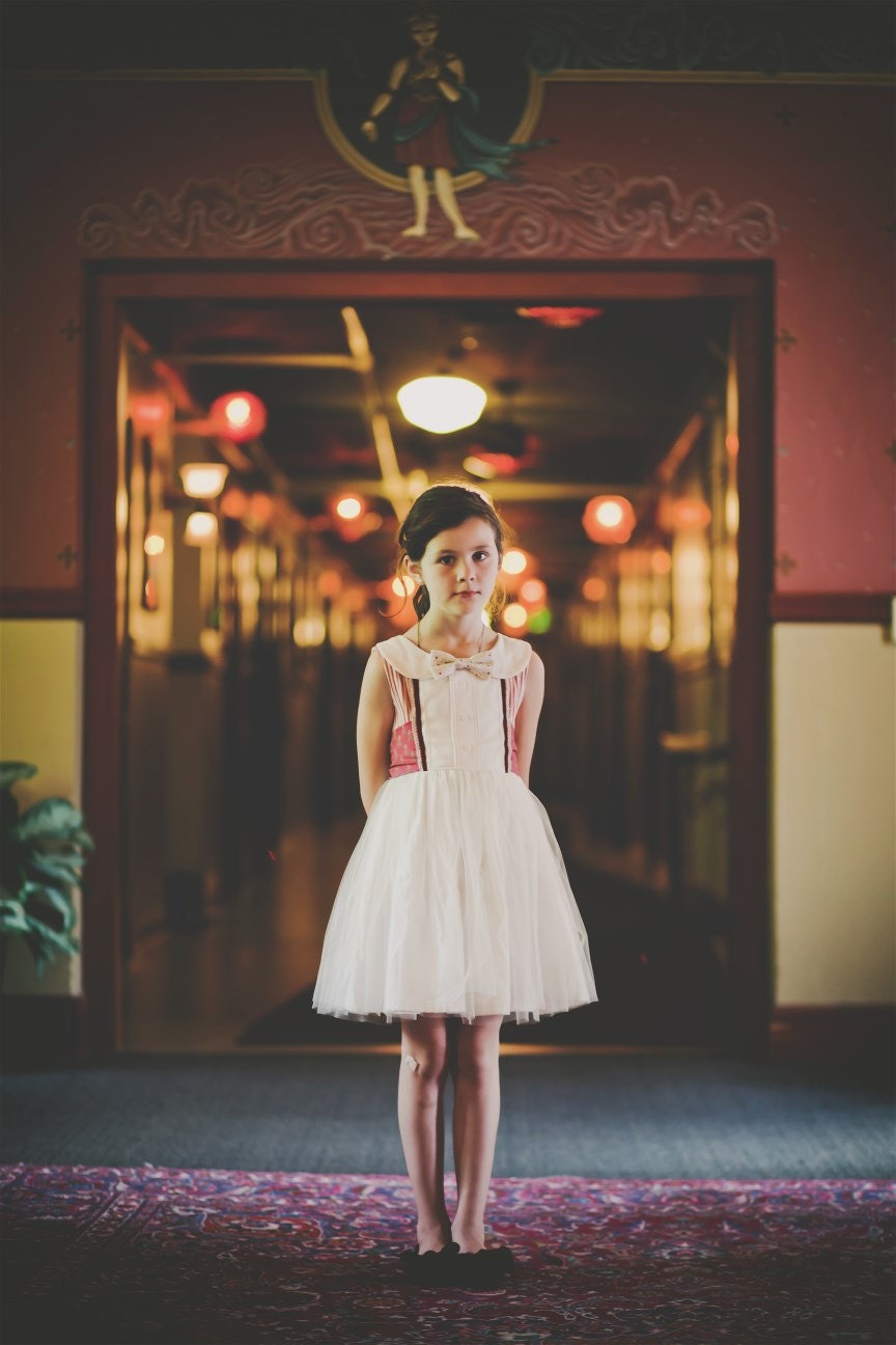 Girls Jay Gatsby Dress in Cream and Crimson with Tulle and Bow Tie... Sizes 2T through 14