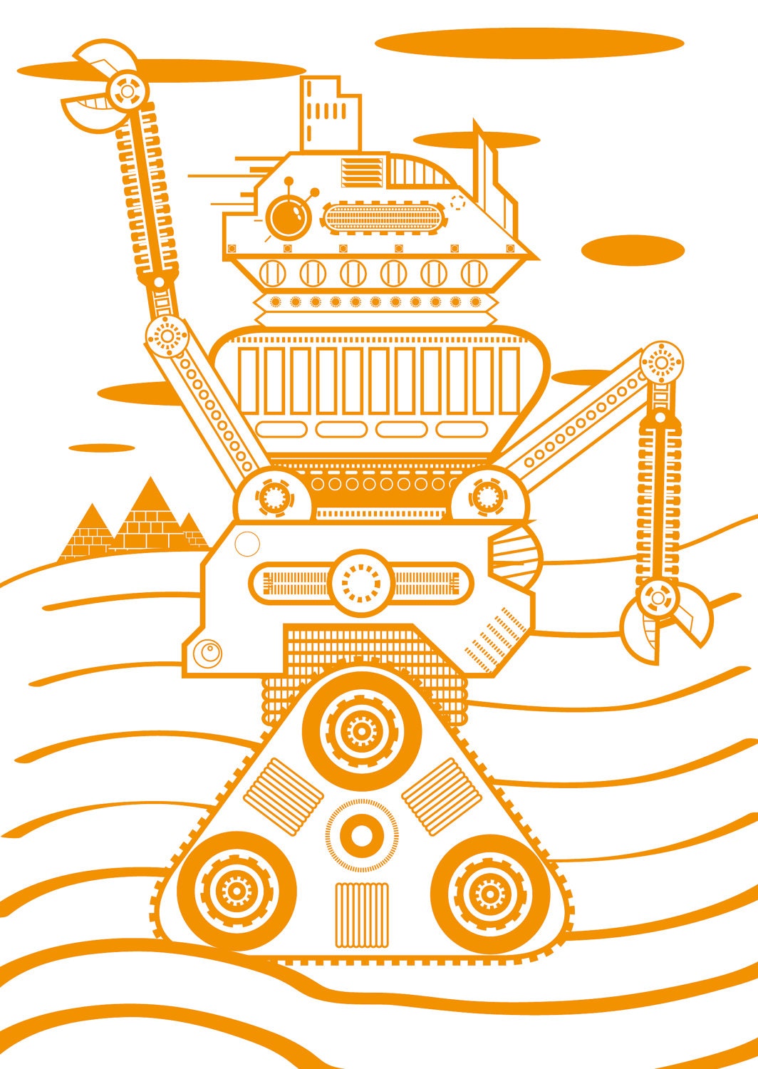 Sandy Orange Desert Robot Poster