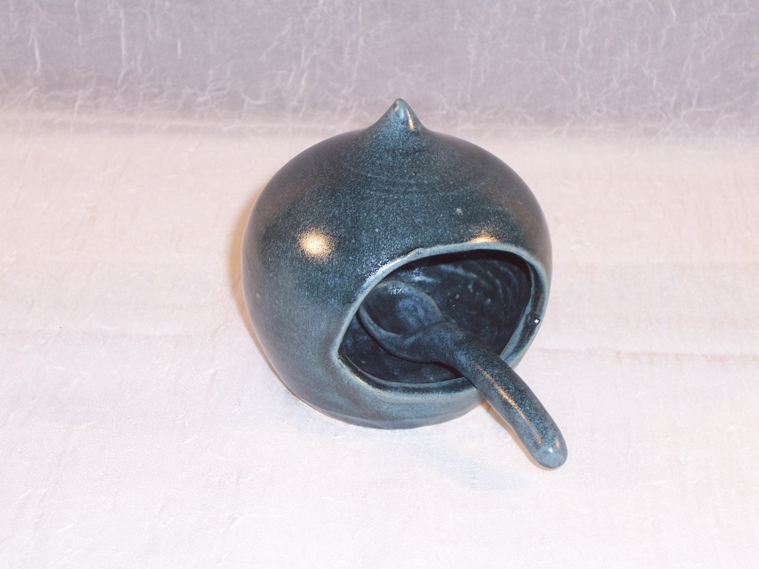 Ceramic Salt Pig Box with spoon Slate Blue Handmade Wheel thrown  Stoneware Ceramics   Pottery