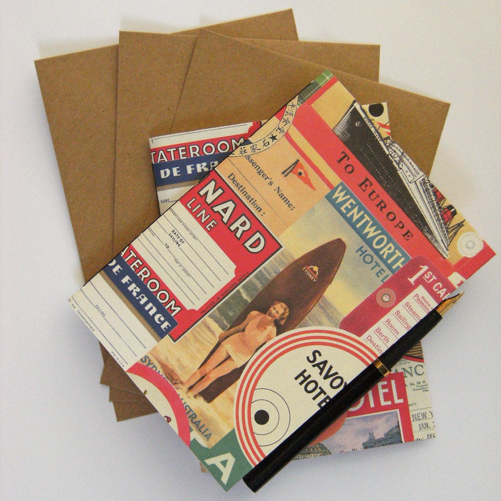 Luggage Notebook - Moleskine style Notebook with Luggage Label print covers - 6x4 ins
